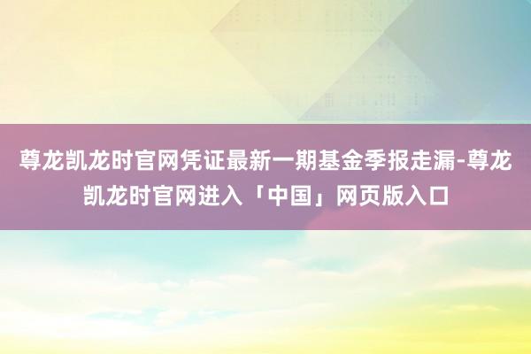 尊龙凯龙时官网凭证最新一期基金季报走漏-尊龙凯龙时官网进入「中国」网页版入口